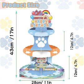 Cartoon Dog 3-Tier Cardboard Cupcake Stand for Cupcakes Dessert Tower Dog House Birthday Party Supplies for Blue Dog Theme Baby Shower Birthday Party Decorations