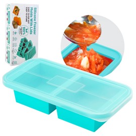 Ununpentium 2 Cups Silicone Freezer Molds With Lids,Silicone Soup Freezer Container Molds,Easy Meal Prep Container and Kitchen Storage Solution for Freeze & Store Soup, Sauce, Broth,Leftovers(Blue2)
