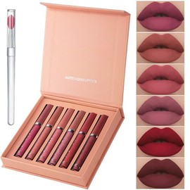 Long-Lasting Matte Lip Glaze Set  6 Colors in One Box, Labiales Mate 24 Horas Originales, 12 Colors Cream Texture Lipstick, Matte Velvet Lip Gloss... 