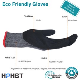 HPHST Latex Coated Work Gloves for Men and Women with Optimal Grip & Fine Touch Sensation, Environmentally Friendly Protective Gloves for Home and Gardening, Dark Grey, S, 3 Pairs