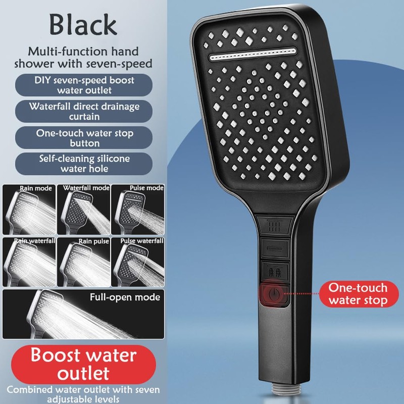 Shower Head, Water Saving with Stop Button, Hand Shower, Pressure