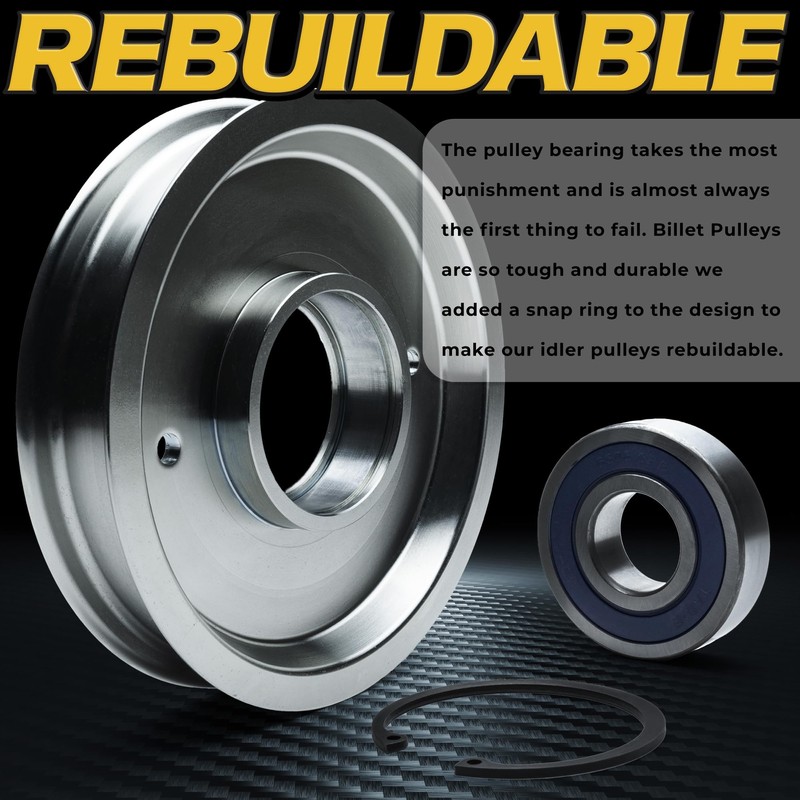 2 Pack Solid Steel Billet Idler Pulley w/Bigger Replaceable Bearing