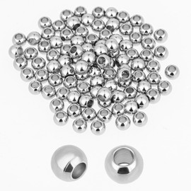Pack of 100 6 mm Beads for Paracord, Stainless Steel Silver Spacer Beads, Large Hole Smooth, Round Spacer Beads for Jewellery Making, 2.5 mm Paracord Beads for DIY Bracelets, Necklaces