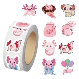 500Pcs Cute Axolotl Roll Stickers Waterproof Vinyl Cute Drawing 10 Style Decals for Phone Laptop Water Bottle Notebook Luggage Computer Envelope Decor for Kids