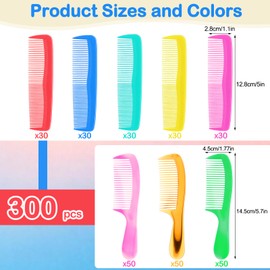 LemonRoad 300 Pack Hair Comb Bulk Set, Colorful Pocket and Handle Hair Combs for Men Women, Disposable Comb Set for Homeless, Shelter, Charity, Travel, Hotel