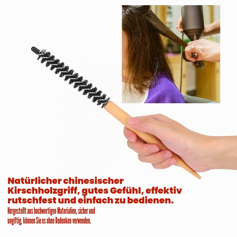 Mini Round Brush Nylon Bristles Short Hair Styling Wooden Handle