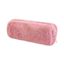 Oneyijun Pencil Cases Pen Bag Plush Makeup Pouch Holder Fluffy Faux Fur Storage Bag Girl Women Cute Plush Pencil Case Super Soft Barrel Kids Students Stationery Cover for School Office (Rose)