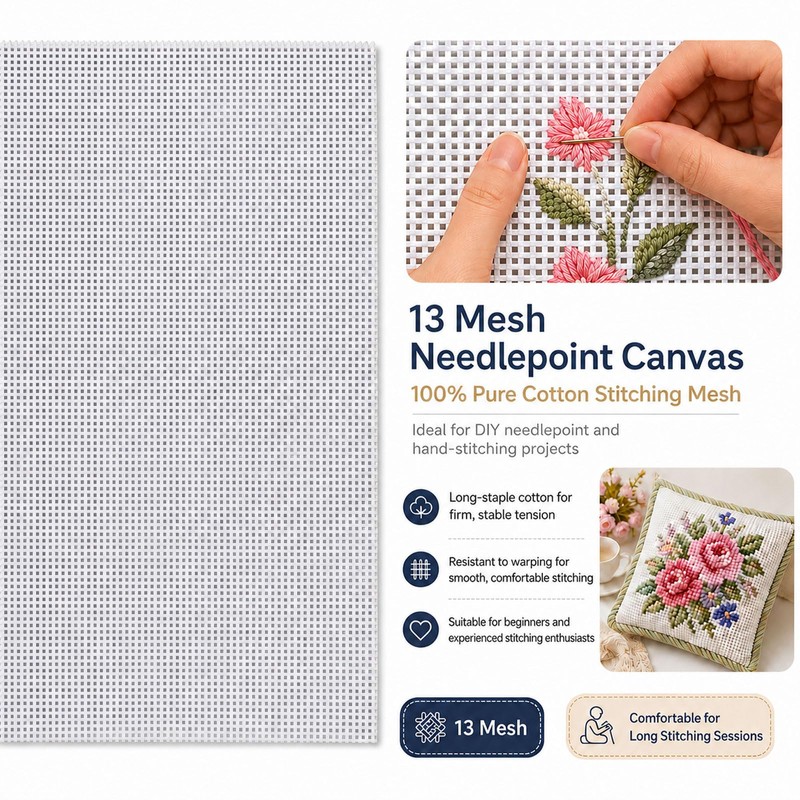 13 Mesh Needlepoint Canvas for Stitching: Rolled Mono Canvas Crease-Free