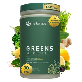 Herbal Ape Nutrition Daily Super Greens & Electrolytes Powder – Gut Health, Hydration, Energy & Bloating Relief – Spirulina, Chlorella, Pre & Probiotics, Digestive Enzymes, Fiber – Sugar Free, 30 SVG