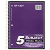 Top Flight Standards 5-Subject Wirebound Notebook, 200 Sheets, 3-Hole Punched,