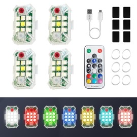 4PCS Wireless LED Strobe Lights with Remote Control,9 Light Beads USB Charing Waterproof High Brightness Strobe Lights Led Emergency Lights for Cars Drone Bike Night Flashing Lights