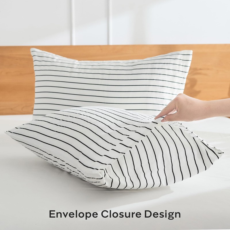 JELLYMONI 100% Natural Cotton Striped King Pillowcases Set, 2 Pack