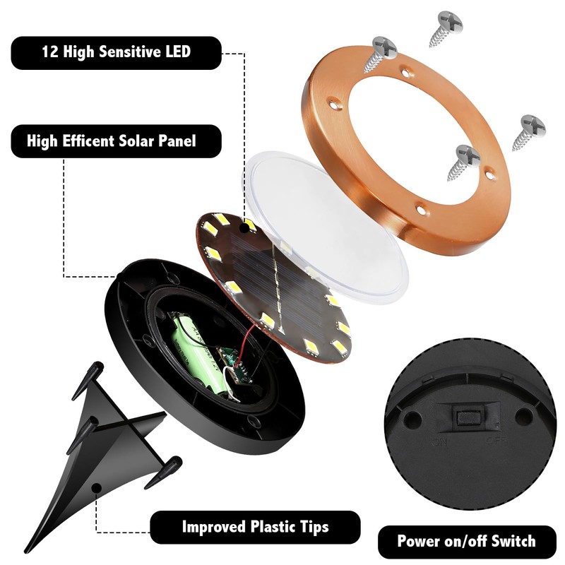 JKIMK Solar Ground Lights Outdoor Waterproof Flat Garden Solar Disk
