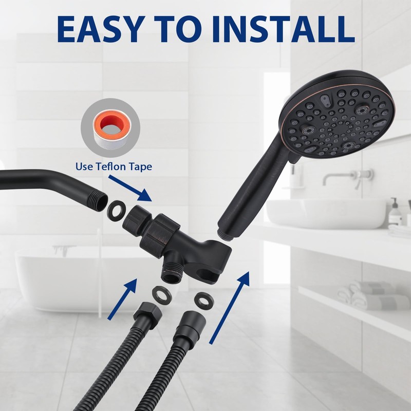 High Pressure 10 Setting Handheld Shower Head, 5" Detachable Showerhead