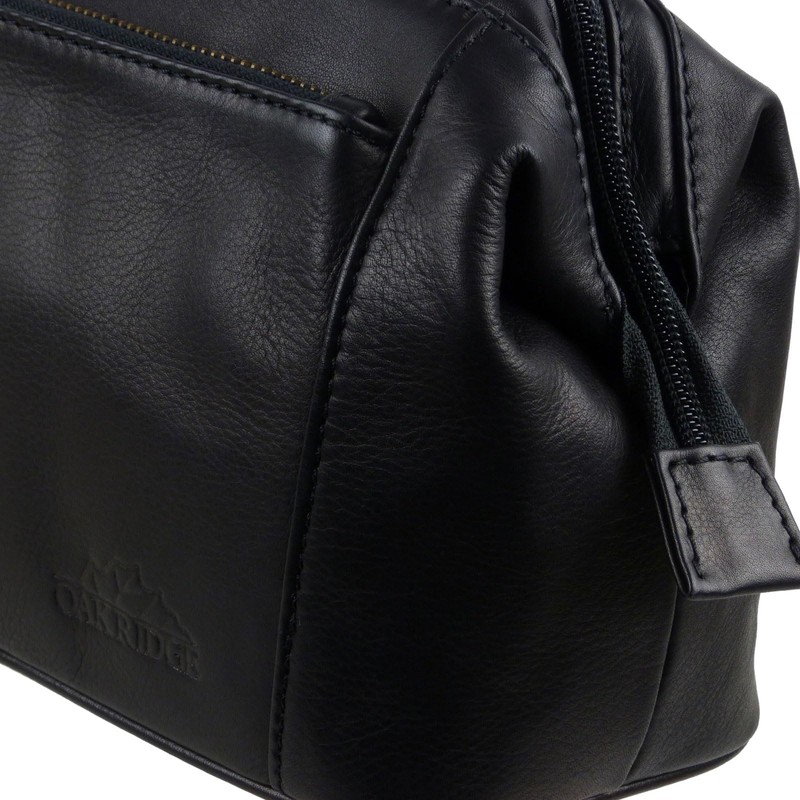 Oakridge Leather Mens Top Frame Washbag/Toiletry Bag - Black