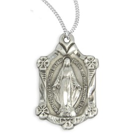 Heartland Store Women's Sterling Silver Miraculous Pendant with Flowers + 18 Inch 1.8mm Sterling Silver Chain & Clasp| USA Made