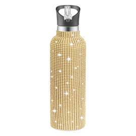 Ruinapleco Bling Water Bottle Rhinestone, Diamond Water Bottle with Lid, Rhinestone Water Bottles for Women,Bling Tumblers 600ml（20oz,Bright Gold