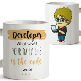 MUGFFINS Coffee Cup for workers - Gift for programmers/programmers - The owner of this cup is the best f_king developer ever - 350 ml - Beautiful and funny cups with sayings to give away