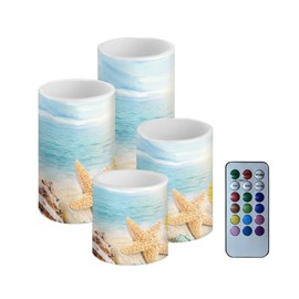 NETILGEN Flameless Candles Battery Powered LED Candles with Remote Timer Color Changing Control Long Lasting for Indoor Outdoor Beach Home Decoration Set of 4, Coastal Starfish Blue Sea
