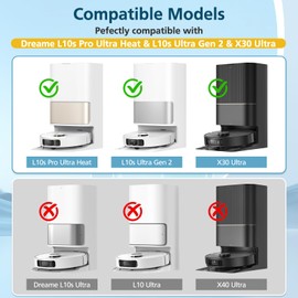 Accessories Compatible with Dreame L10s Ultra Gen 2/ L10s Pro Ultra Heat / X30 Ultra Robot Vacuum and Mop, 2 Main Brushes, 6 Mop Pads, 4 Dust Bags, 4 Filters, 6 Side Brushes, 1 Clean Brush