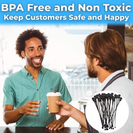 Grado de café, última intervensión de BPA, 7 pulgadas. Tapones de café 400 unidades. Enchufe negro reciclable + paleta agitadora perfecta para remover una bebida caliente. El mejor tapón de tapa de