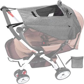 CaiTang Awning Pram, Awning Pram with Viewing Window, Adjustable Sun Protection for Prams, Buggies, Universal Awning for Pushchairs with UV Protection 50+ and Waterproof, Grey