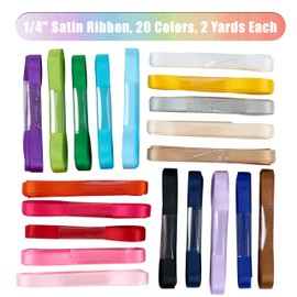 DINDOSAL Satin Ribbon 1/4 Inch Assorted 20 Colors x 2 Yards Double Face Satin Ribbon for Gift Wrapping Silk Ribbon for Hair Bows, Flower Bouquet, Wedding Party Decoration,Gift Wrapping, 40 Yards Total
