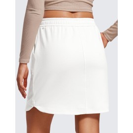 CRZ YOGA Comfy Cotton Sweat Skirts for Women 17'' Linerless Casual Work Lounge Athletic Jersey Skirt with Pockets White Large