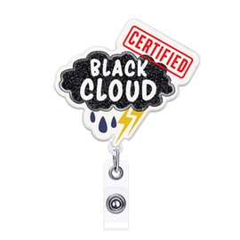 ANDGING Certified Black Cloud Nurse Badge Reel Holder, Cute Funny Badge Reels Retractable for Nurses Badge Clip RN LVN LPN Nursing Student Essentials, Name Card Badge Holder with Alligator Clip