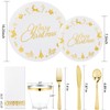 Ciaell 175 Pieces Christmas Plastic Plates - Christmas Gold Plastic