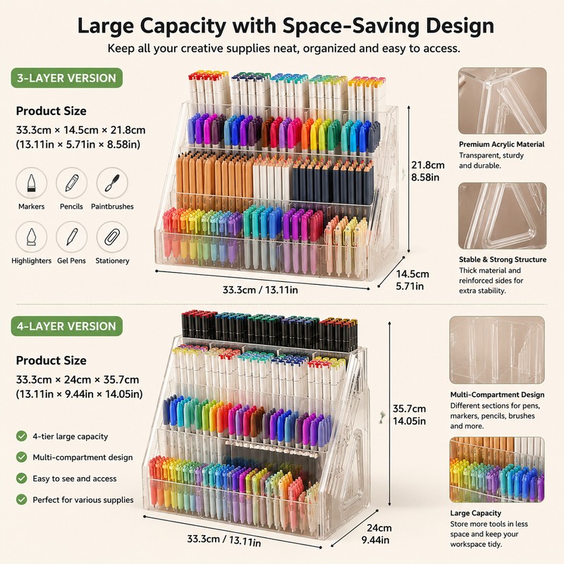 Acrylic Marker Pen Holder Organizer for Artists & Students –