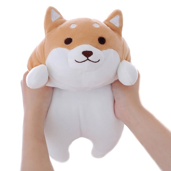 Shiba Inu Dog Plush Pillow, Cute Corgi Akita Stuffed Animals Doll Toy Gifts for Valentine's Gift, Christmas,Sofa Chair, Brown Round Eye, 15"