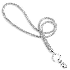 Soleebee Card Holder Lanyard Bling Rhinestone Lanyard with Key Ring Crystal Collar Women's Necklace Kit for Key Ring ID Card Holder (Silver)
