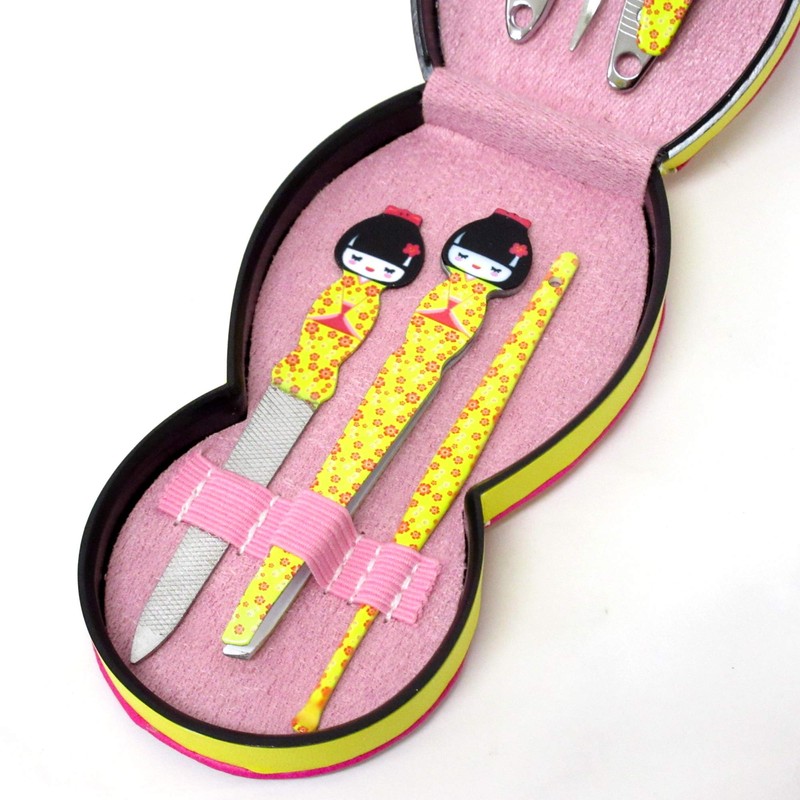 Nail Care 6 Piece Set Kokeshi Wind with Case (Yellow)