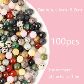 HERZONE Pack of 100 Gemstone Beads for Threading Approx. 8 mm Crystals Beads Natural Stone Beads for DIY Bracelet Necklace Jewellery Making (Colourful A-100pcs)