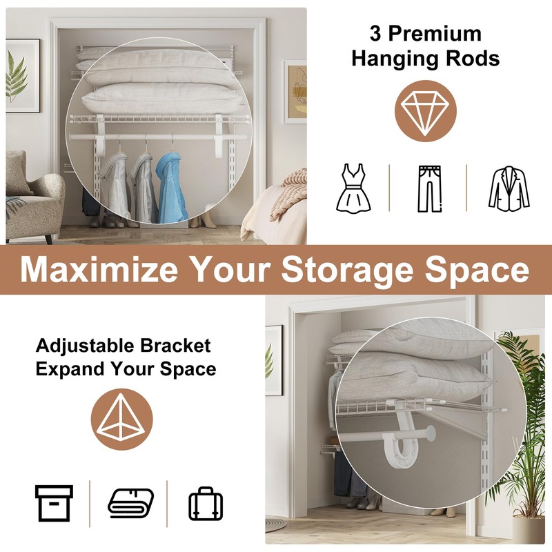 PROWORX 4-6 Ft Closet Organizer System, Adjustable Metal Wire White