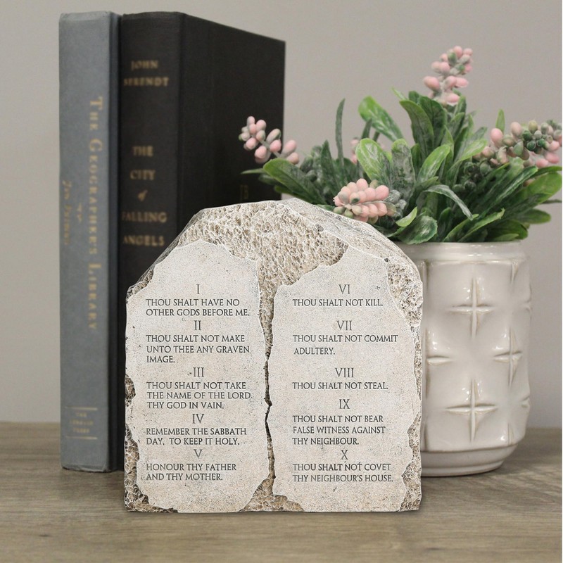 ShineOnAngel Ten Commandments Tabletop Decor - 6.8-Inch Stone Effect Religious