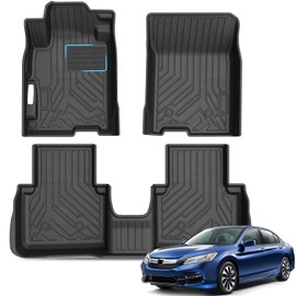 KUST - Alfombrillas de piso para Honda Accord 2013-2017 (solo sedan) con placa de talón de doble capa mejorada, forro de piso para todo tipo de clima, alfombrillas delanteras y traseras de 2 filas de