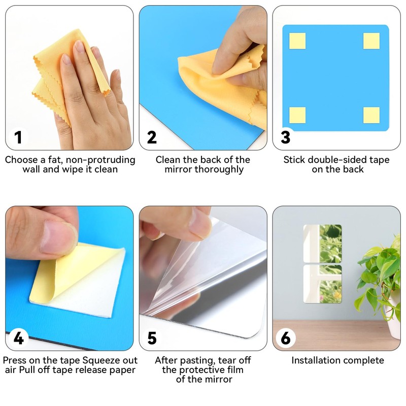 yuntop 2 Pack Self Adhesive Acrylic Mirror, 2MM Flexible Plastic