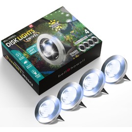 Bell+Howell Swivel Disk Lights Deluxe Set of 4 Inground Solar Lights with 8 LED Bulbs Solar Power Outdoor Lights for Yard, Garden and Lawn – Wireless, Stakes Included - As Seen On TV