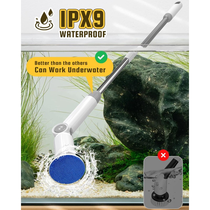 fishkeeper 8-in-1 Electric Aquarium Cleaning Brush - IPX9 Waterproof, LED