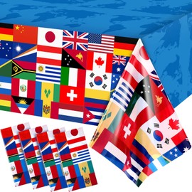 FuWeave 4 Pack International Flag Table Cover Patriotic Table Cloth World Country Flags Plastic Tablecloth for Festival Events Celebration Party Decorations Soccer Sports Beer Party, 108 x 54 Inch