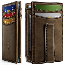BULLIANT Magnetic Closure Slim Wallet-Genuine Leather Front Pocket Wallet for Men,RFID Blocking,Holds 12 Cards and Money Clip