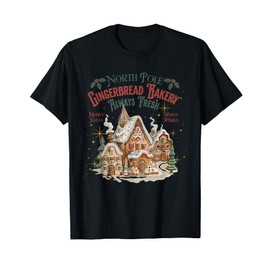 Retro Vintage North Pole Gingerbread Bakery Merry Christmas T-Shirt