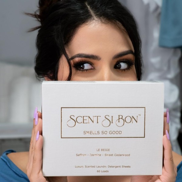 Scent Si Bon Luxury Scented Laundry Detergent Sheets, 60 Loads, Le Beige Scent Inspired by Baccarat Rouge 540, Eco-Friendly Formula, Biodegradable Detergent Strips, Liquid-Free Laundry Sheets