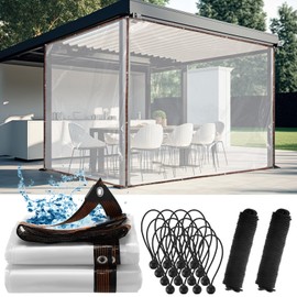 Windyun 2 Pack Heavy Duty Clear Tarps with Reinforced Edge Plastic Tarp Waterproof Plastic Cover Greenhouse Tarp Patio Tarp with 16 Elastic Rope and 2 Nylon Rope for Garden Furniture(10 x 10 ft)