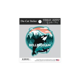 Die Cut Sticker Bellingham, Washington, Orca Whale and Calf, Vector, Contour Vinyl Sticker 1 to 3 inches (Waterproof Decal for Cars, Water Bottles, Laptops, Coolers), Small