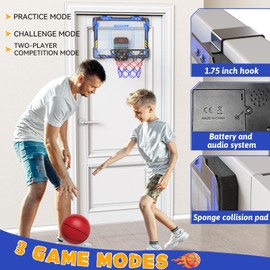 Basketball Hoop Indoor, Kids Basketball Hoop Over The Door Basketball Hoop with LED Lighting Mini Basketball Hoop Set with Scoreboard & 3 Balls Basketball Toys for Ages 8-13 Boys Girls