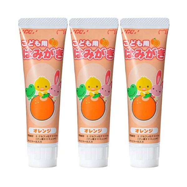 Jessie GC Toothpaste Fluorine Children's Hedgehog 1.4 oz (40 g) x 3 Bottles Set [Xenilitol] [Quasi-drug] Orange