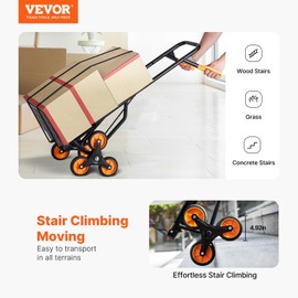 VEVOR Stair Climbing Cart, 440 lbs Capacity Stair Climber Hand Truck and Dolly, Heavy-Duty Folding Trolley Cart with Dual Handle, 6 Wheels & 2 Elastic Ropes for Home Office Shopping Moving Warehouse